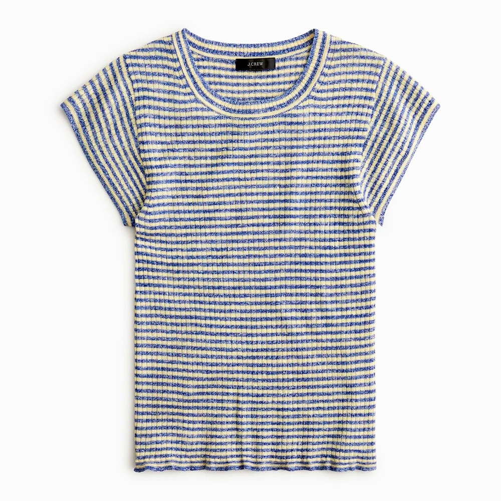 JCrew Cap-Sleeve Sweater T-Shirt Merino Wool Indigo Stripe Like New size small